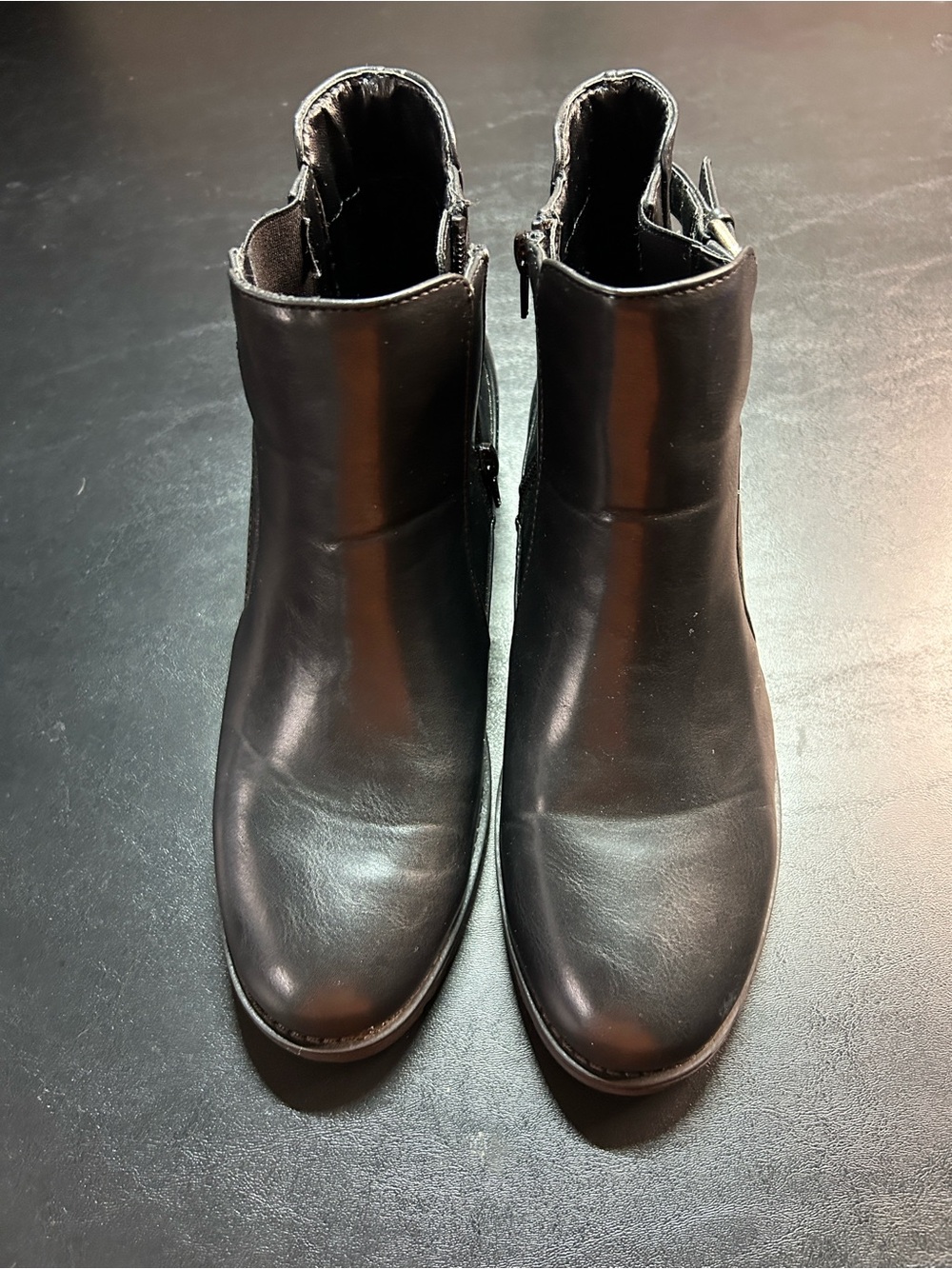 Shelly Black Faux Leather Double Buckle Ankle Boots Lug Sole Size 8.5M